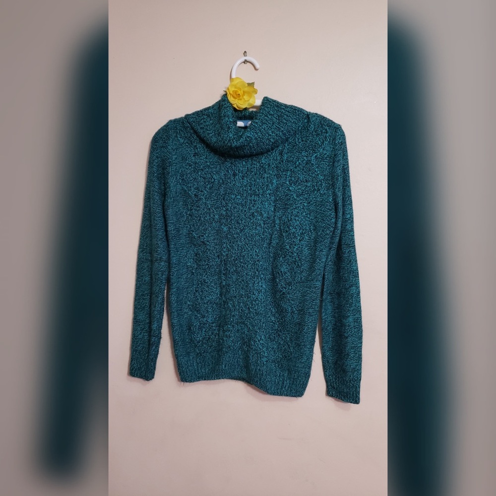 Teal Knit Cowl Neck Sweater
